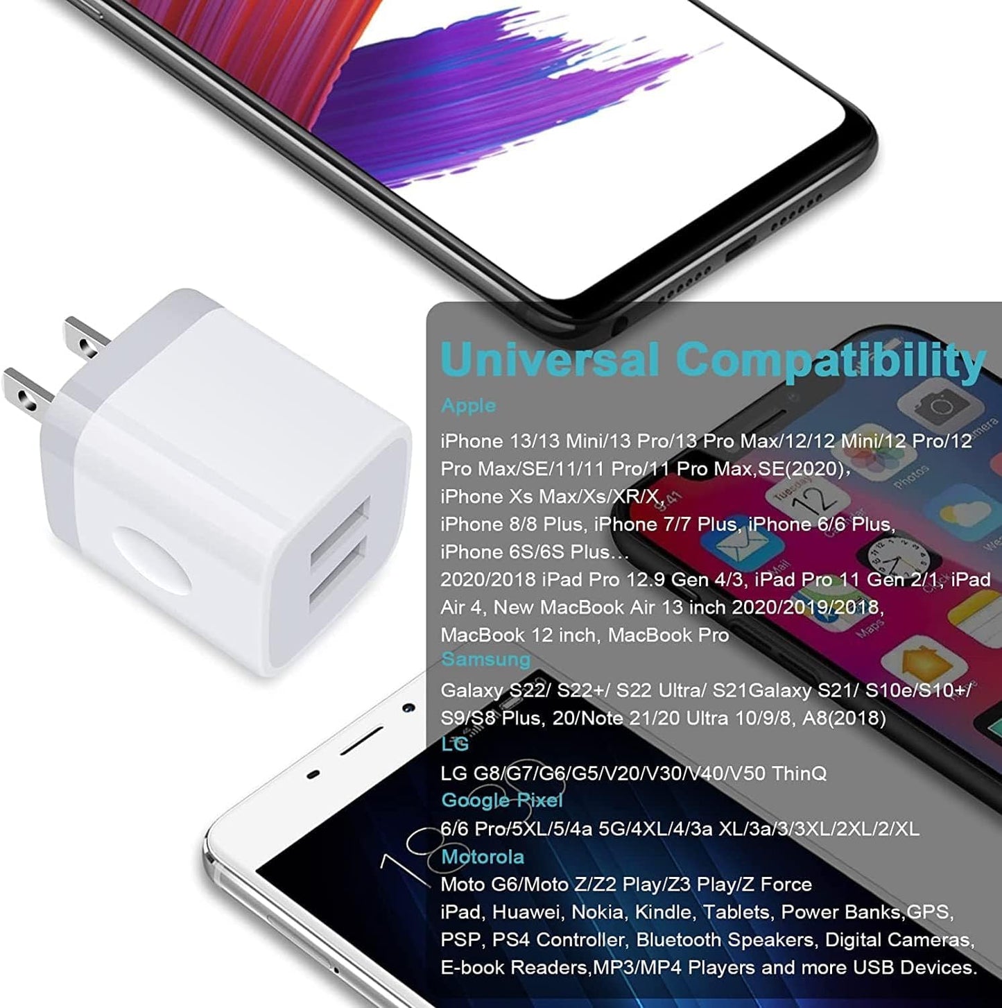 Double USB wall charger with fast charging