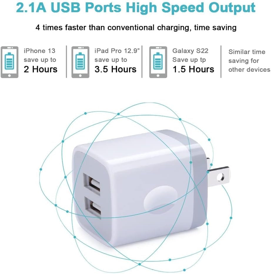 Double USB wall charger with fast charging