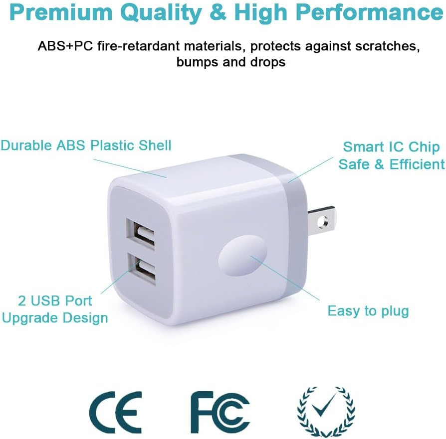 Double USB wall charger with fast charging